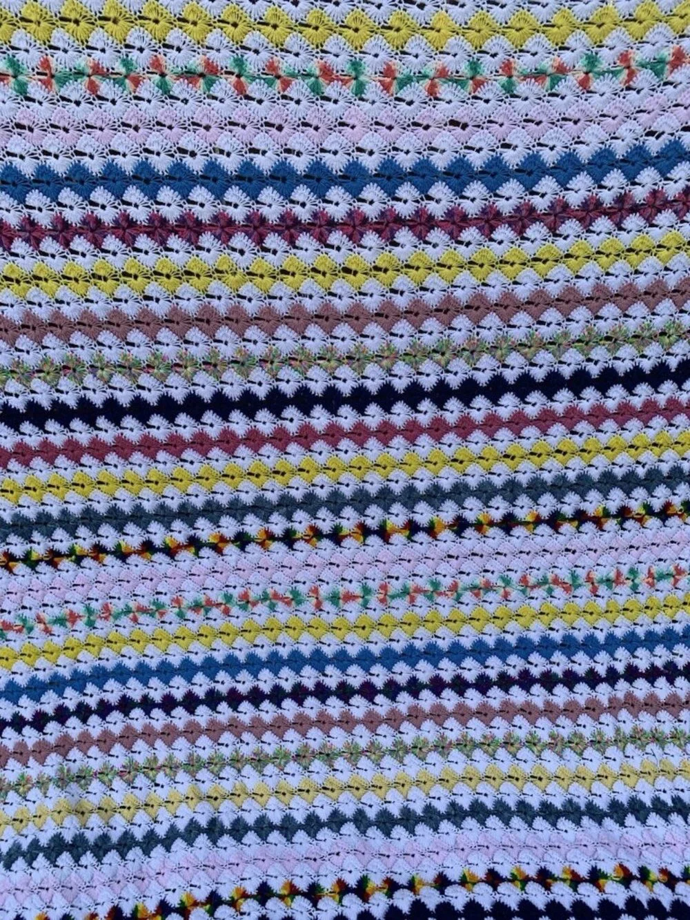 Hand Crocheted Afghan Blanket 96”x104” Multi color Diamond Stunning